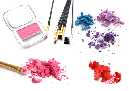 Collection of different professional make up products top view.の写真素材