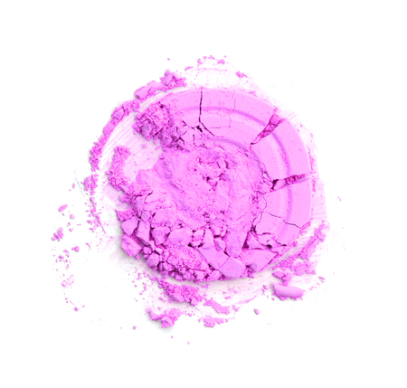 Round pink crashed powder for make up as sample of cosmetics product isolated on white backgroundの写真素材