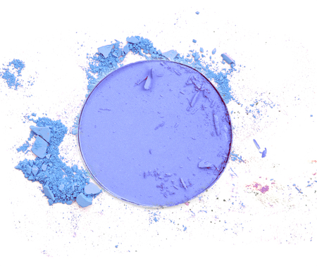 Blue make up color powder in box on white background. The eye shadows.の写真素材