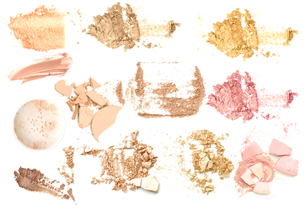 Face powder and brush over white backgroundの写真素材