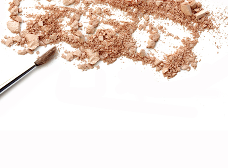 Face powder and brush on white backgroundの写真素材