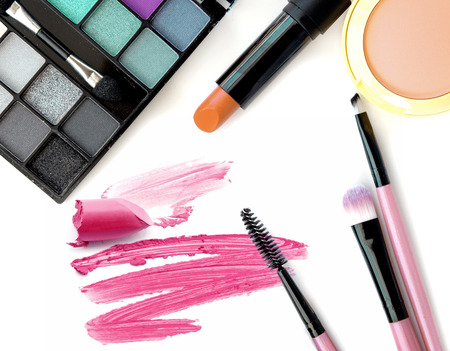 cosmetics and makeup. Tools for Professional make a top view. On a white backgroundの写真素材
