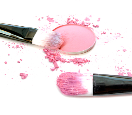 Pink make up color with brush, crushed make up color.の写真素材