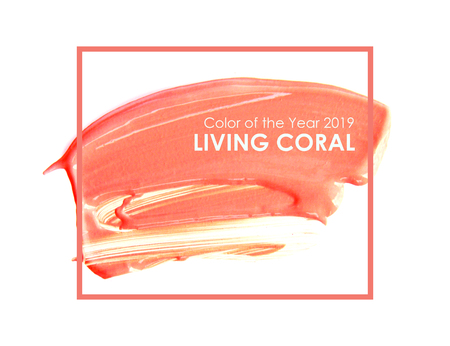 Brush and paint texture on paper living coral. Color of the year 2019. livingcoral - Imageの写真素材