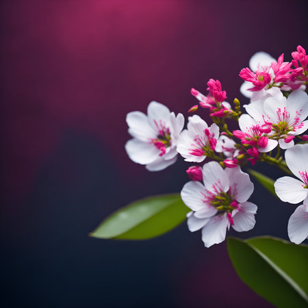 cherry blossom flowers on dark background. Created using generative AIの素材