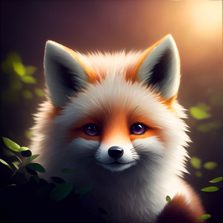 Cute fox on a background of the forest. Vector illustration. Created using generative AIの素材