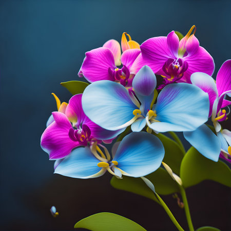Beautiful bouquet of orchids on a dark background. Created using generative AIの素材