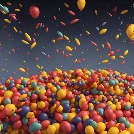 3d render of multicolored balloons flying in the sky. AI Generated.の素材