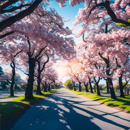 Cherry blossoms in full bloom. Generated Aiの素材