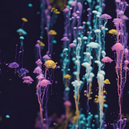 Colorful jellyfish floating in the water. 3d rendering. Generated Aiの素材