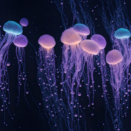 Jellyfish swimming in the ocean. 3D rendering. Underwater world. Generated Aiの素材