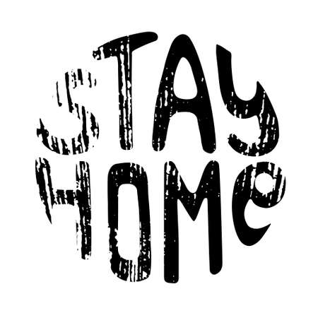 Hand drawn phrase Stay home. Outline lettering in a circle. Motivating slogan for quarantine self-isolation.のイラスト素材