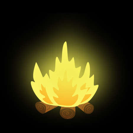 Bonfire made of logs with a bright flame. Burning pieces of wood.のイラスト素材
