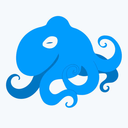 Blue cute octopus hand drawn simple flat. Underwater inhabitant of the ocean poulpe for logo, icon, postcard. Stock vector cartoon illustration isolated on white.のイラスト素材