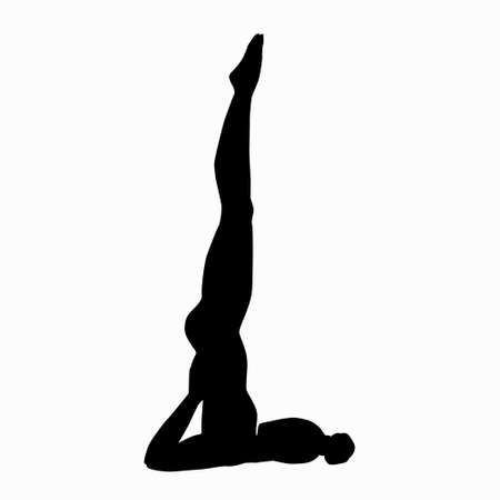 The girl practices yoga in a candle pose. The black silhouette of a woman doing exercise, legs are raised up, hands support the body vertically.のイラスト素材