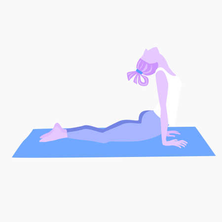 Home yoga classes online. A girl in sport clothes doing asana. Sport and activity on quarantine self-isolation.のイラスト素材