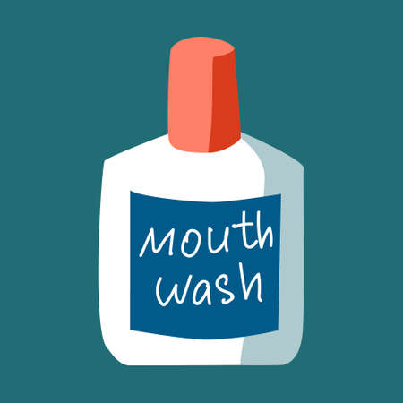 Mouthwash bottle. Daily care and personal hygiene. Caring for dental health. Stock vector hand drawn...
