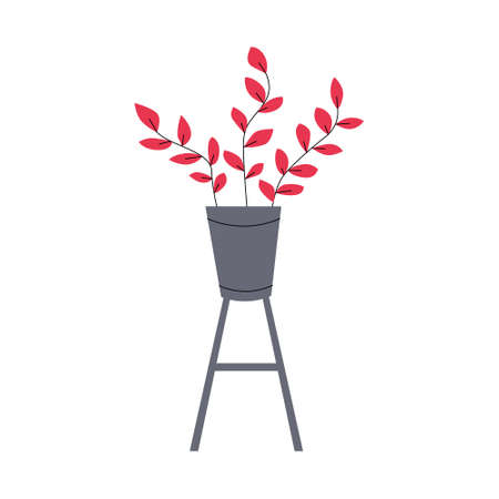 Home deciduous plant in a pot on a stand. Hand drawn flat flower for postcard poster. Flower cultivation eco friendly hobby. Stock vector flat illustration isolated on white background.のイラスト素材