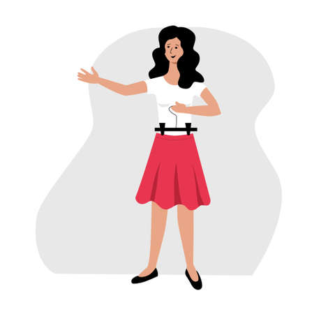 A young woman trying on a skirt in a fitting room isolated on white.のイラスト素材