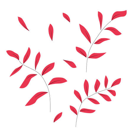 Autumn branches and leaves set. Hand drawn parts of plants clip art for cards invitations. Stock vector flat illustration isolated on white background.のイラスト素材