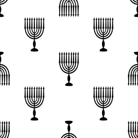 Hanukkah symbol menorah with candles black silhouette seamless pattern. Background for Jewish festival of light for wrapping or scrapbooking paper banner. Stock vector flat illustrationのイラスト素材