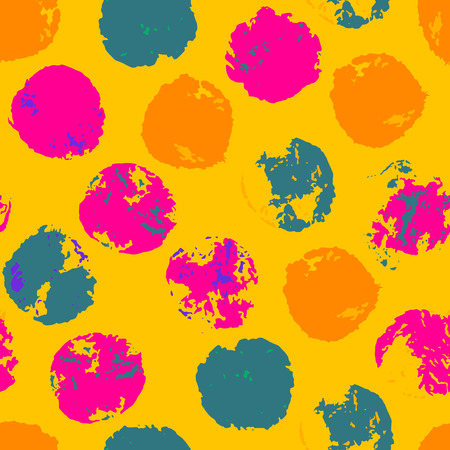 Messy grunge polka dot. Grungy dotted seamless pattern. Brush strokes, paint splashes. Textured circles on  background. Vector illustration.のイラスト素材