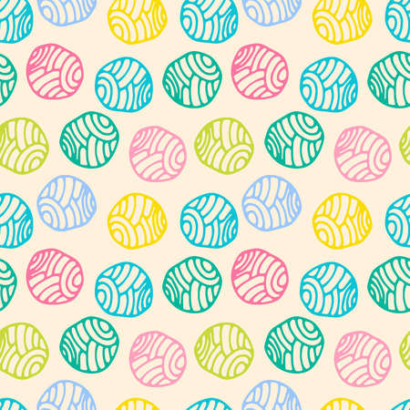 Colorful doodle polka dot background. Abstract round seamless pattern. Vector illustration.のイラスト素材