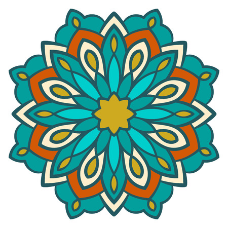 Colorful flower mandala. Ornamental round doodle floral element isolated on white background. Vector illustration.のイラスト素材