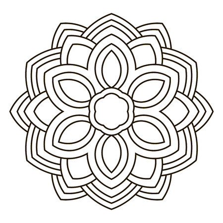 Ornamental round doodle flower isolated on white background. Black outline mandala. Geometric circle element. Vector illustration.のイラスト素材