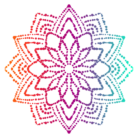 Colorful dotted mandala. Gradient floral decorative element. Ornamental round doodle flower isolated on white background. Geometric circle element.のイラスト素材