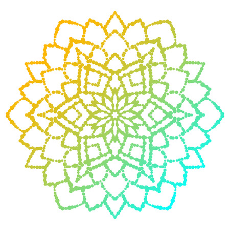 Colorful dotted mandala. Gradient floral decorative element. Ornamental round doodle flower isolated on white background. Geometric circle element.のイラスト素材