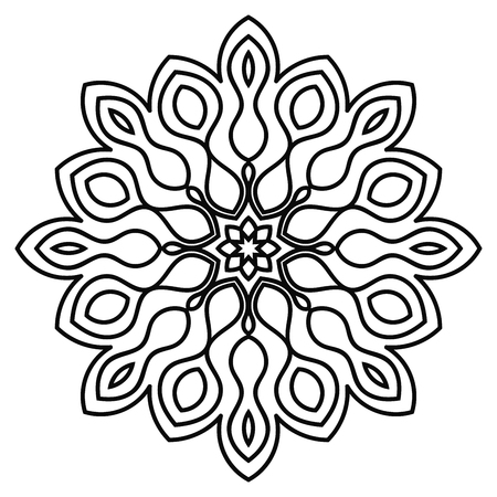 Ornamental round doodle flower isolated on white background. Black outline mandala. Geometric circle element. Vector illustration.のイラスト素材