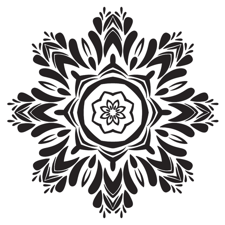 Ornamental round doodle flower isolated on white background. Black outline mandala. Geometric circle element. Vector illustration.のイラスト素材