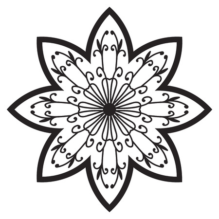 Ornamental round doodle flower isolated on white background. Black outline mandala. Geometric circle element. Vector illustration.のイラスト素材
