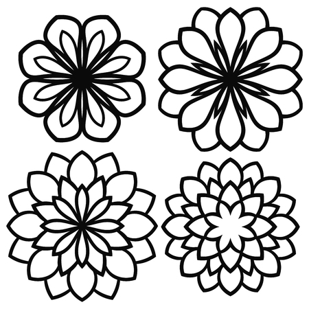 Ornamental round doodle flower isolated on white background. Black outline mandala. Geometric circle element. Vector illustration.のイラスト素材