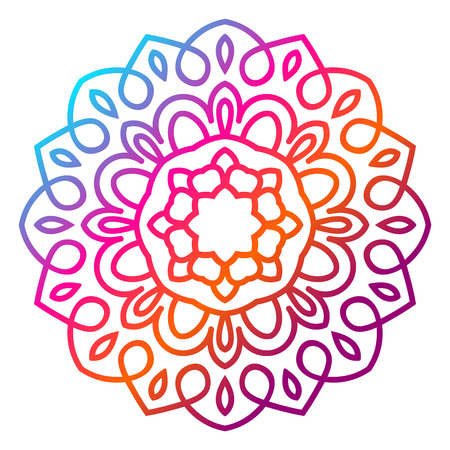 Colorful gradient flower mandala. Hand drawn decorative element. Ornamental round doodle floral element isolated on white background. Vector illustration.のイラスト素材