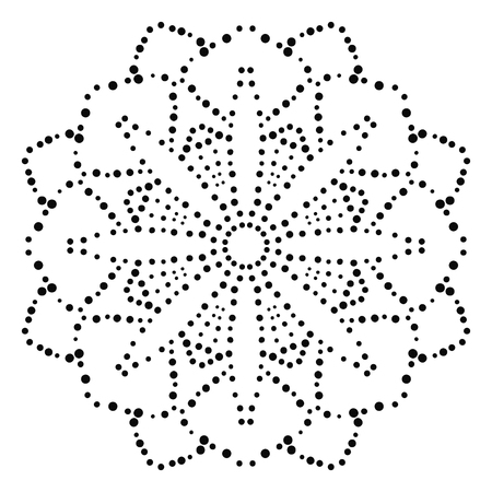 Ornamental round dotted flower isolated on white background. Black halftone mandala. Geometric circle element. Vector illustration.のイラスト素材