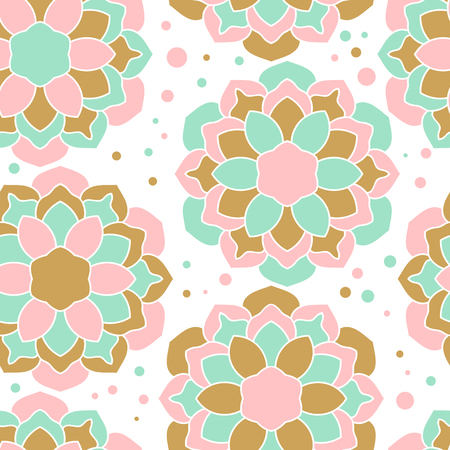 Colorful seamless pattern with cute flowers, dots on white background. Vector illustration.のイラスト素材