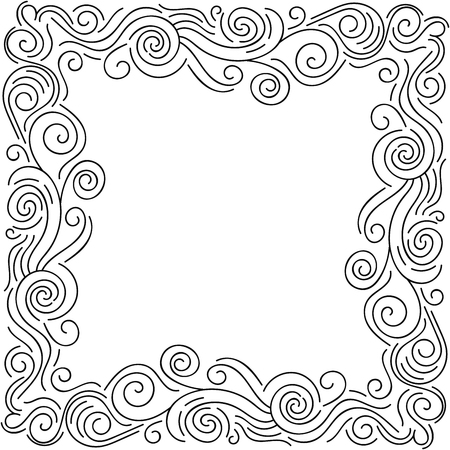 Abstract doodle curly thin line frame isolated on white background. Vector illustration.のイラスト素材