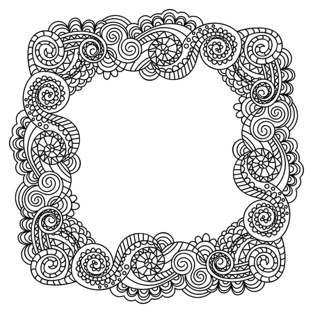 Abstract doodle curly thin line frame isolated on white background. Vector illustration.のイラスト素材