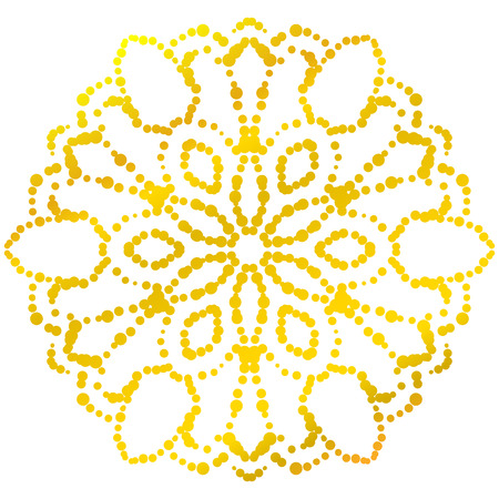 Gold dotted flower mandala. Decorative element. Ornamental round halftone isolated on white background. Geometric circle. Vector illustration.のイラスト素材