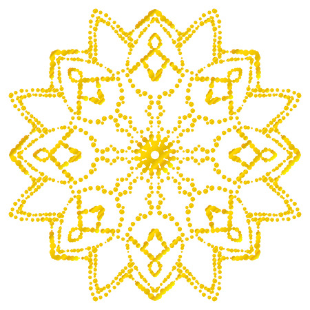 Gold dotted flower mandala. Decorative element. Ornamental round halftone isolated on white background. Geometric circle. Vector illustration.のイラスト素材