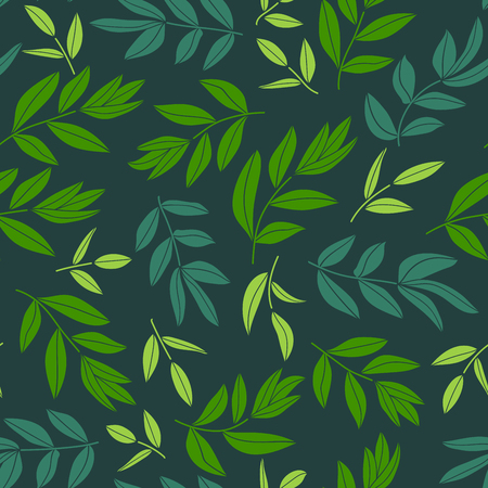 Green floral seamless pattern with branches and leaves. Botanic background. Vector illustration.のイラスト素材