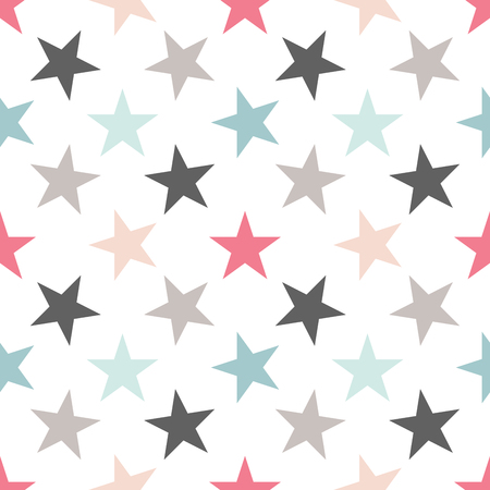Cute colorful star seamless pattern on white. Funny festive background, wrapping paper. Vector illustration. のイラスト素材