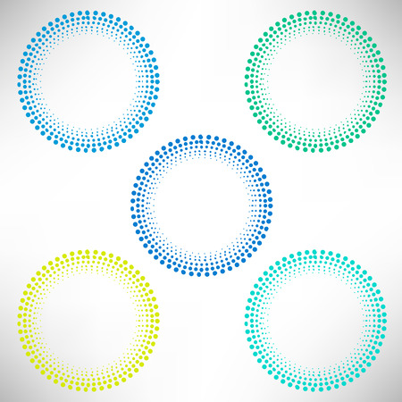 Halftone round geometrical frame. Set of design elements of different colors. Vector illustration.のイラスト素材