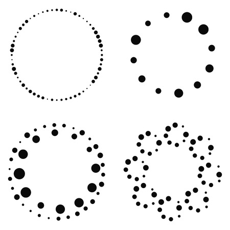 Set of abstract halftone black dotted round frames isolated on white background. Vector illustration.のイラスト素材
