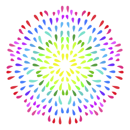 Colorful drops in circle. Ornamental round doodle flower isolated on white background. Vector illustration.のイラスト素材