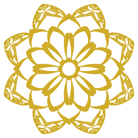 Mandala. Ornamental round doodle flower isolated on white background. Geometric circle element. Vector illustration.のイラスト素材