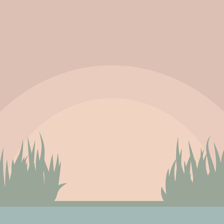 Leaflet with landscape, grass, sunrise, sky isolated on white background. Vector illustration.のイラスト素材