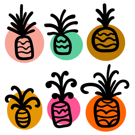 Cute cartoon pineapple set isolated on white background. Vector illustration.のイラスト素材